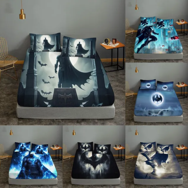 Batman Fitted Sheet Sets 3 Piece Deep Pocket Bed Sheet Pillowcases Fans Gifts