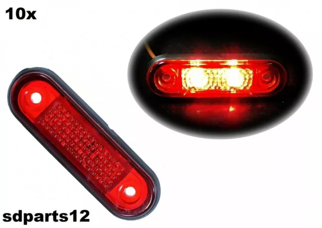 10x LED Feux de Gabarit Position Arrière Rouge 24V Encastré pour Camion Remorque