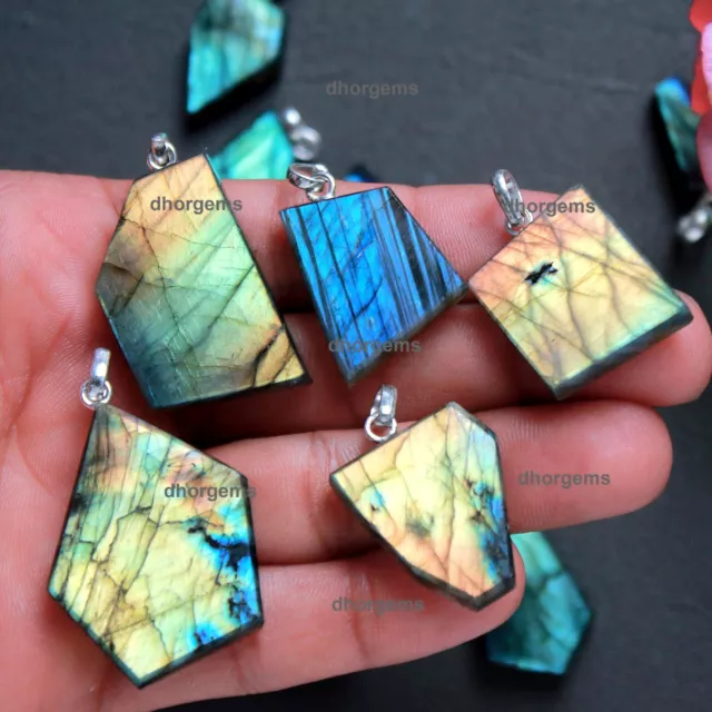 Natural Labradorite Slice Pendant Crystal Healing Stone Gift Hot Fashion Jewelry 3