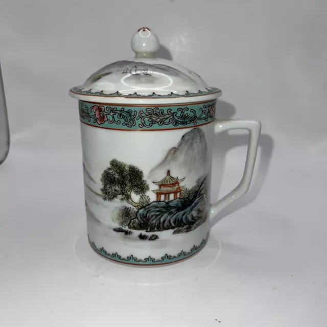 Vintage Chinese Porcelain Tea Coffee Cup Mug Vented Lid