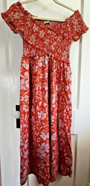 Patrons of Peace Women Jumpsuit Small Smock Crop Wide Leg RED FLORAL