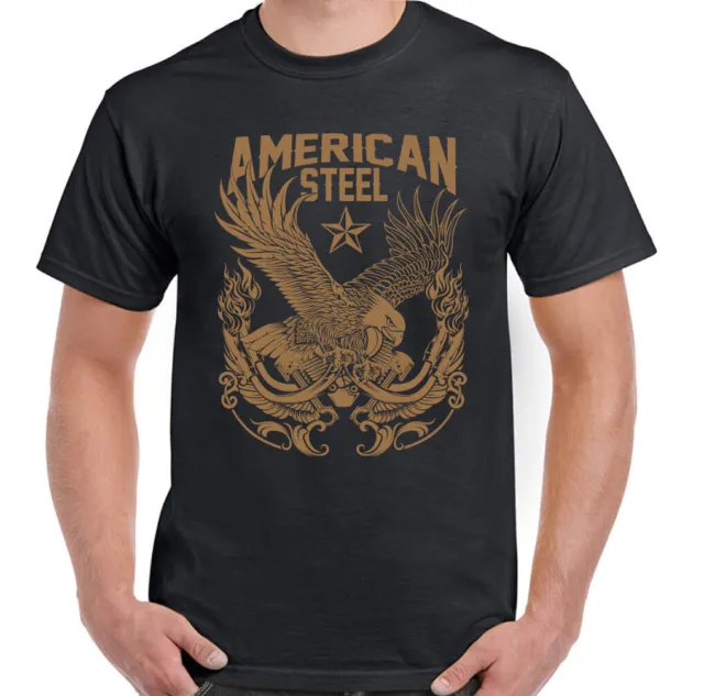 American Acciaio Uomo Biker T-Shirt Motocicletta Motore Aquila Moto di Mc