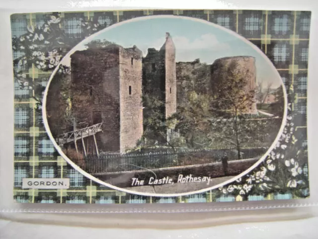Postcard. The Castle, ROTHESAY. Tartan border. Used. VG.