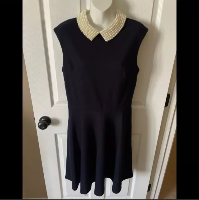 Betsey Johnson Womens Sleeveless Pearl Collared Dress Navy Size 10✨as seen on tv