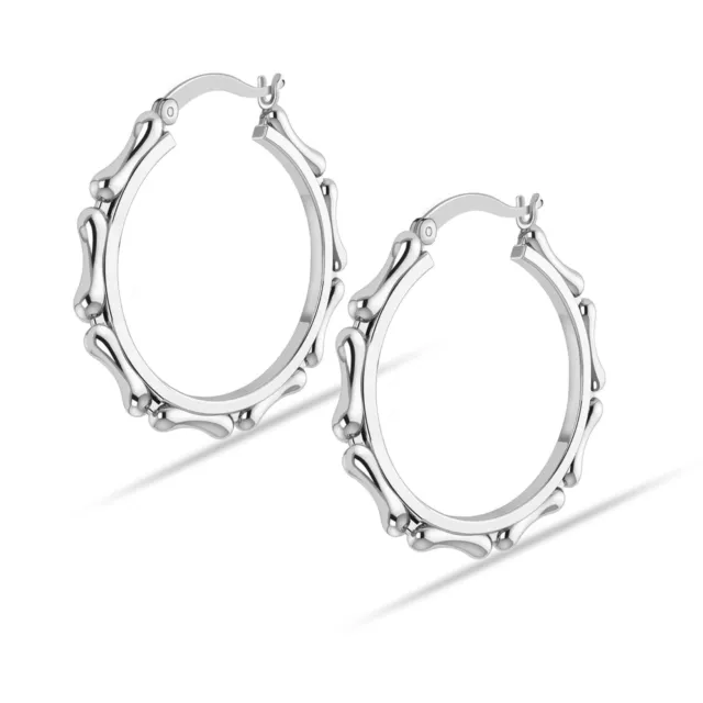 925 Sterling Silver Jewelry Light-Weight Bamboo Hoop Earrings for Teen Women