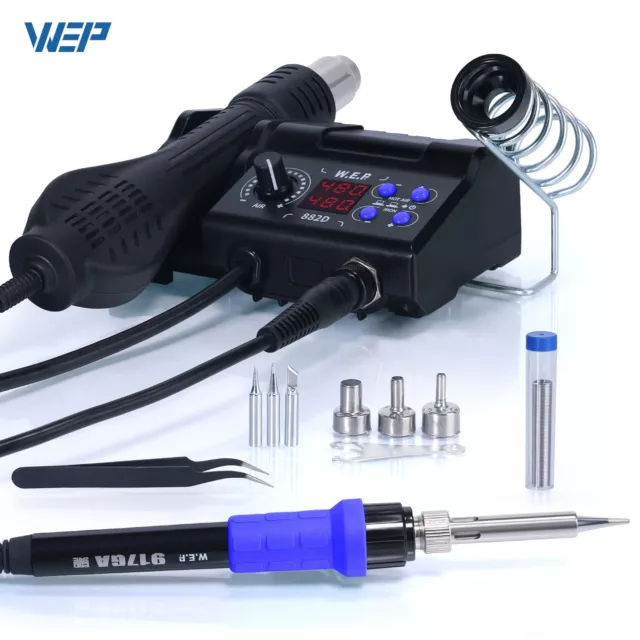 WEP 882D 750W Digital Solder Iron Kit Hot Air Gun Rework Soldering Station