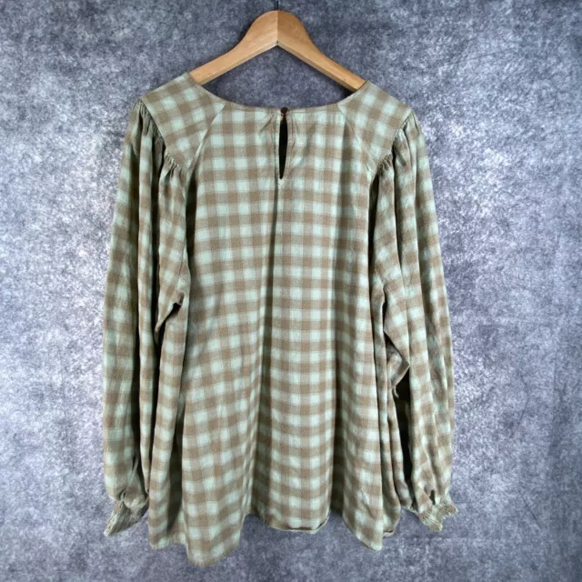 Ava Viv Shirt Top Womens 2X Green Plaid Keyhole Back Flowy Pleated Ballon Sleeve 3