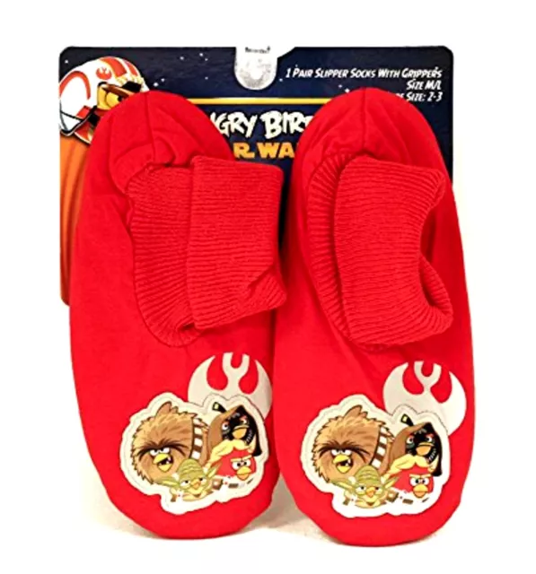Angry Birds Star Wars Slipper Socks Red Luke Chewbaca Yoda Grippers Sz M/L 2-3