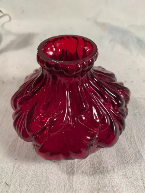 Miniature Ruby Red Glass Plume pattern Miniature Oil Lamp Shade 4" base