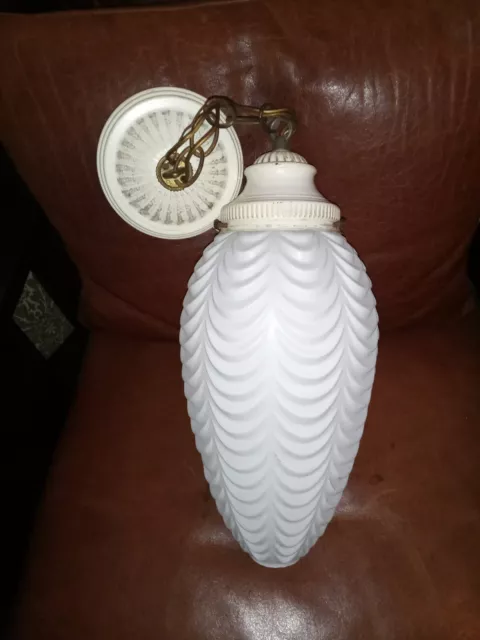 Vintage White Ruffled Drapery Hollywood Regency Ceiling Light Fixture
