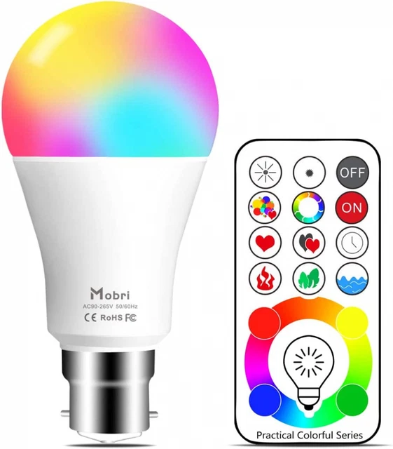 Mobri B22 LED Colour Changing Light Bulbs with Remote Control, 75 Watt...