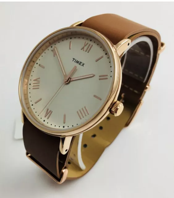 Timex Southview Rose Gold Tone/Tan Leather Strap Watch Tw2r28800 QUARTZ 41MM