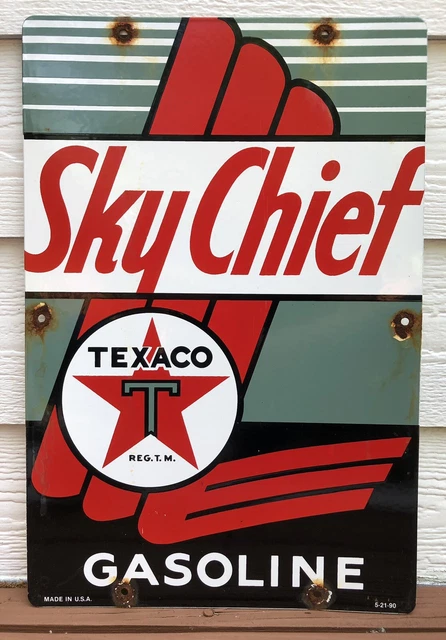 Vintage Sky Chief Texaco Gasoline 18" Porcelain Gas Oil Sign