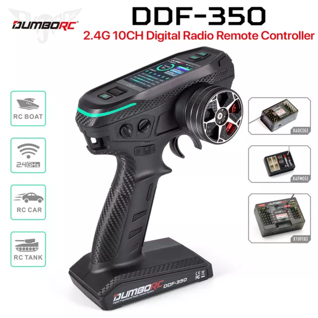 DUMBORC DDF-350 Transmitter w/ Receiver 2.4G 10CH for RC Car Boat Tank LCD FHSS 2