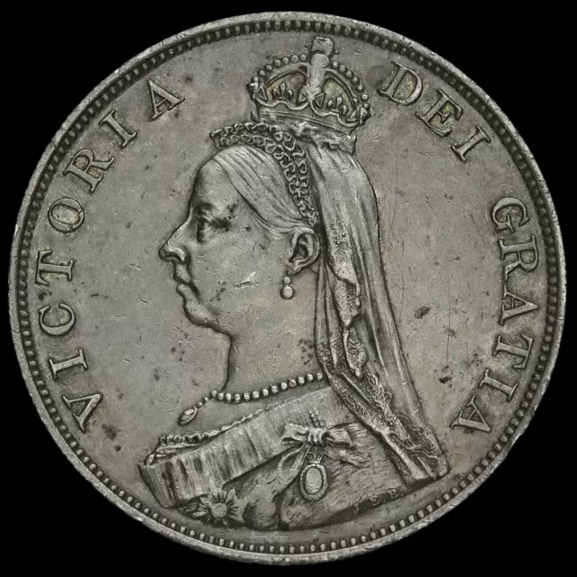 1887 Queen Victoria Jubilee Head Silver Double Florin, Arabic One, A/EF #2