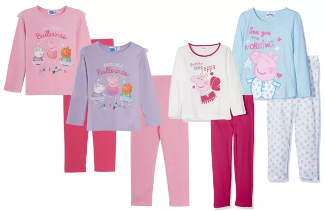 Girls Peppa Pig Long Cotton Pyjamas Kids Character 2 Piece PJs Set Nightwear