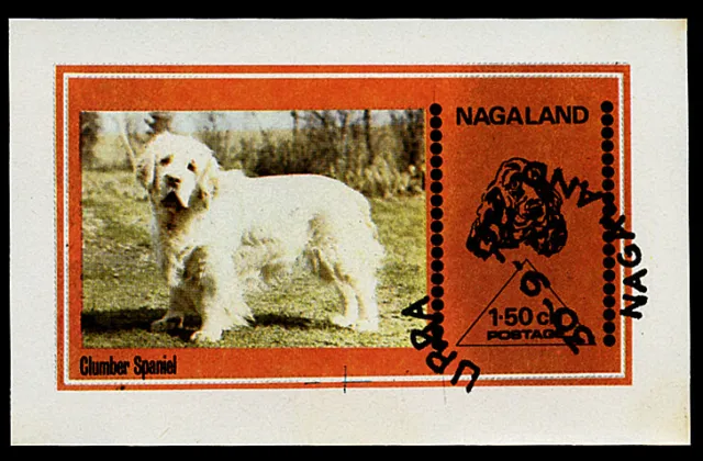 CLUMBER SPANIEL - Stamp Souvenir Sheet - Nagaland Indian State 1973 Used
