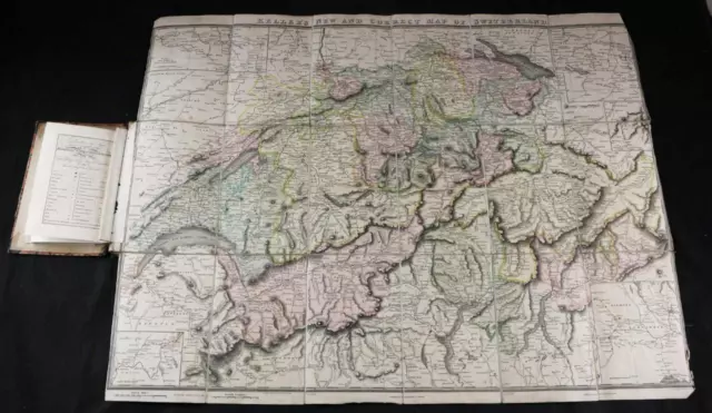 c1818 ATLAS to EBEL'S TRAVELLERS GUIDE SWITZERLAND VIEWS of the ALPS FOLDING MAP