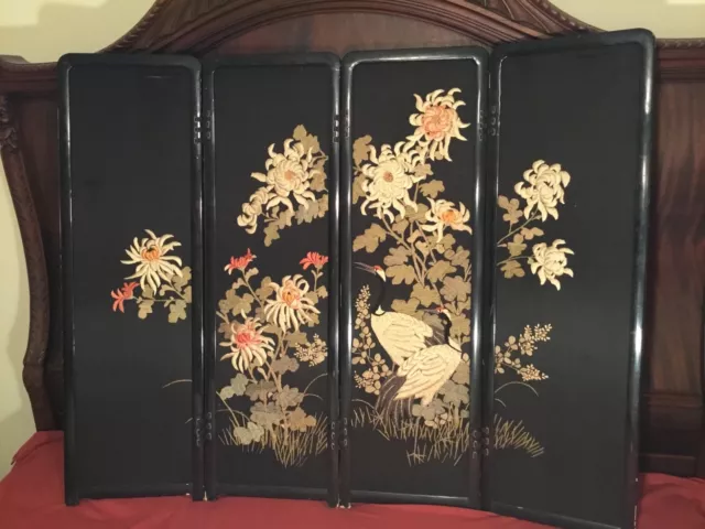 Antique Early 20Th Meiji Japanese Embroidered Painted Screen Embroidery Chinese!