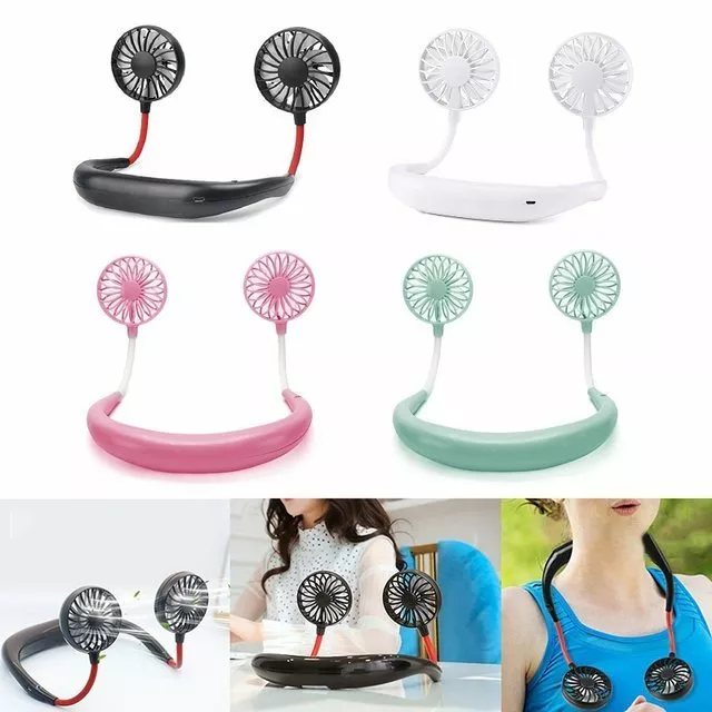 Portable USB Rechargeable Neckband Lazy Neck Hanging Dual Cooling Mini Fan