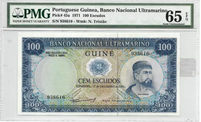 Portuguese Guinea 1971 100 Escudos P45a PMG graded 65 EPQ