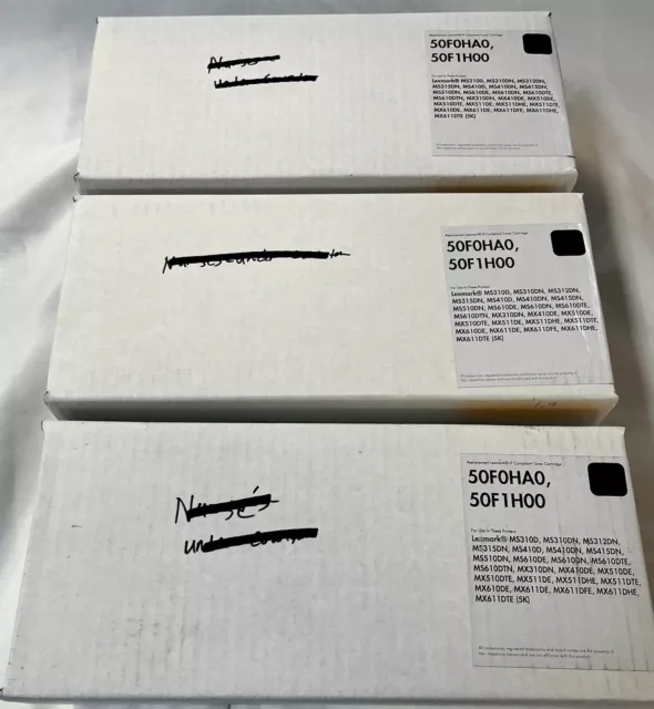 Lote de 3 cartuchos de tóner Lexmark 50F1H00 T501F0HA0 nuevos sellados