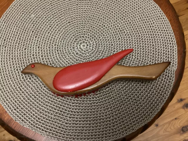 Vintage Clothes Lint Wooden Brush in shape of Bird - very cute