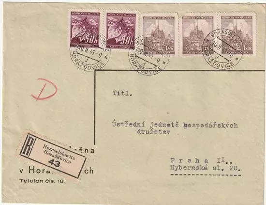 Dt. Bes.-Ausg. Böhmen Mähren 1939 MiNr. 24, 29 Mischfrankatur auf einem R-Brief