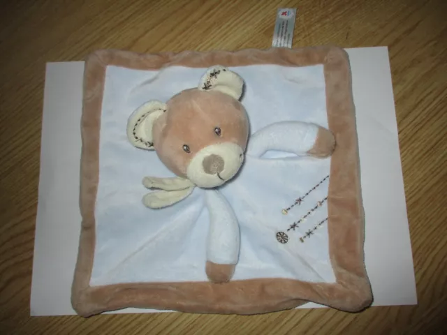 DOUDOU carré ours Nicotoy simba bleu marron brun