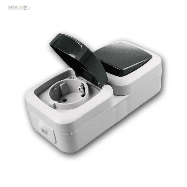 Montage Apparent Combinaison Prise + Interrupteur Vertical, IP44, 250V Ap Gris