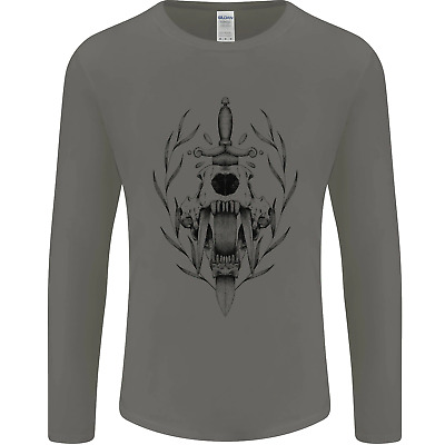 Sabre Tooth Tiger Skull Sword Mens Long Sleeve T-Shirt