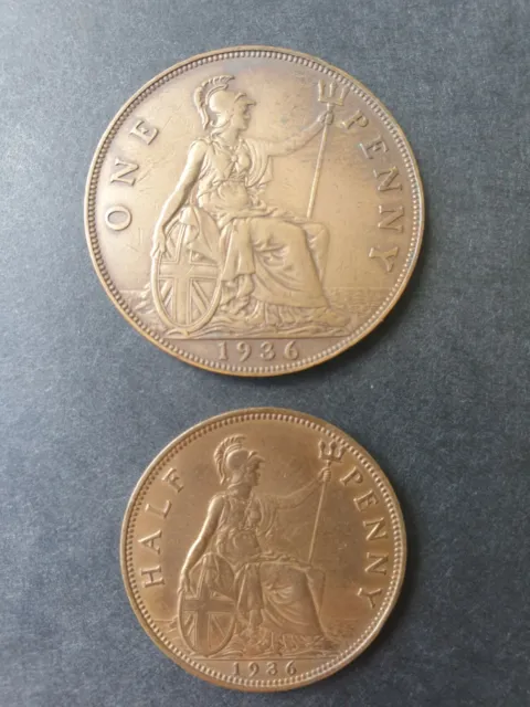 Angleterre Great Britain Lot Serie 1/2 Half 1 One Penny 1936 Georges V Bronze Ef