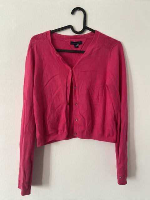 A352 Tommy Hilfiger Cardigan Rosa Lavorato a Maglia XL 15 pollici buca