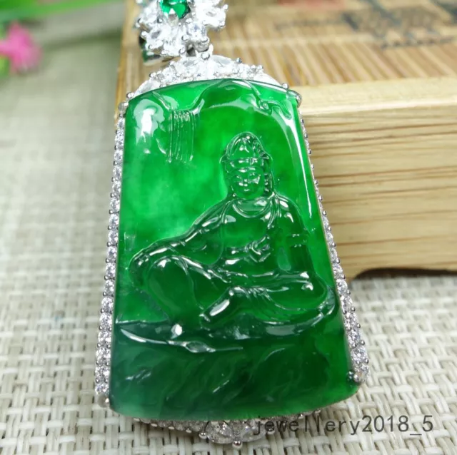 Certified Icy Green Burma 100% Natural A jadeite Jade Pendant~GuanYin 自在观音