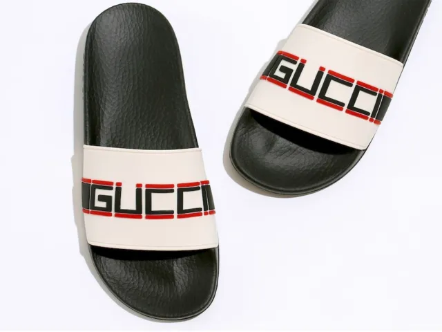 NWB Gucci Women’s Pursuit Slides Sandals, Off White/Black/Red, Size 35