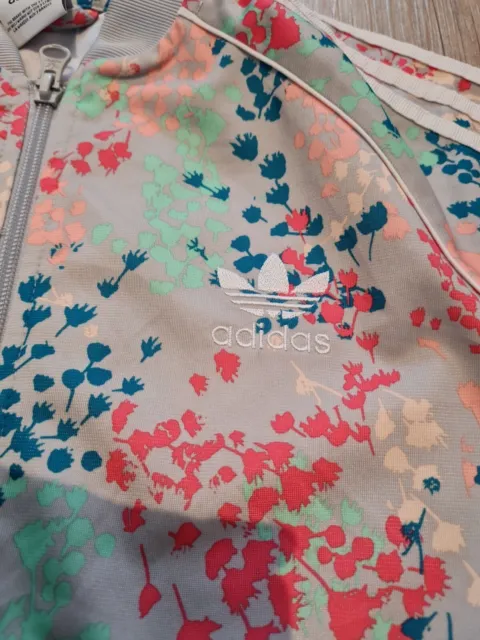 Girls adidas jacket Tracksuit top 11-12 grey pink floral summer autumn 2