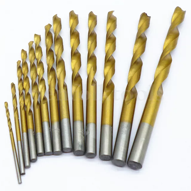 13pc HSS Titanium Coated Twist Drill Bit Set 1.5-6.5mm Metric Spiral Twist Drill