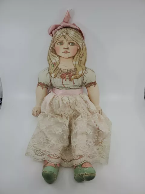 The Toy Works Art Cloth Doll Blonde GREEN Eyes in dress