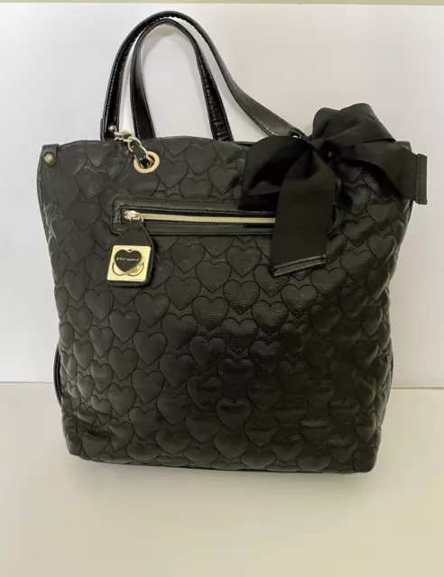 Betsey Johnson Women's Heart Quilted Large Shopper Tote Purse Handbag, Black