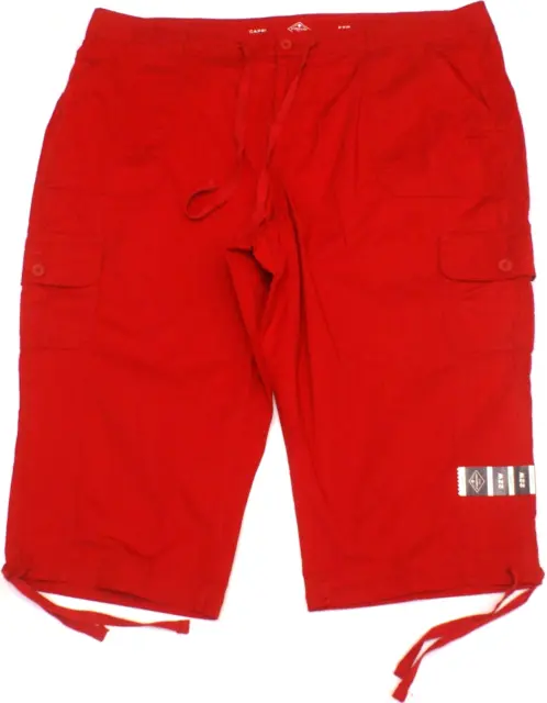 St Johns Bay Womens 22W Drawstring Cargo Capri Pants, Red, (44X18), NEW