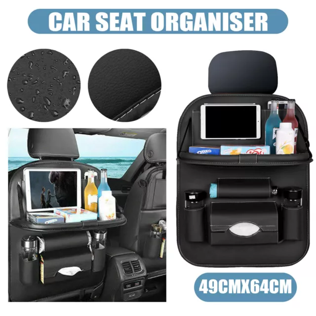 Foldable Car Back Seat Organiser PU Leather Storage Bag Table Tray Cup Holder UK