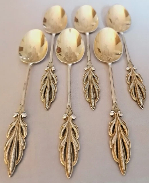19th Antique france Boyer Callot 1865 Sterling Silver 6 coffee- tea Spoon gilded