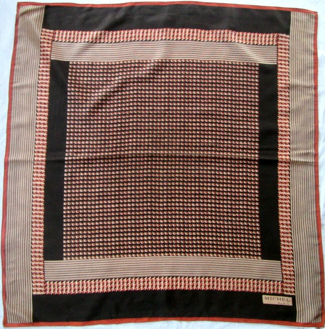Foulard Vintage Jean Pierre En Soie Crêpe De Chine - 76 X 80 Cm - Noir - Occasion En Bon état