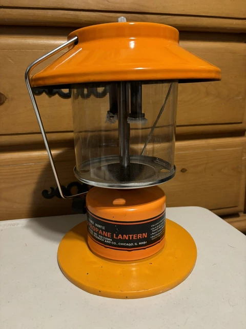VINTAGE SEARS DOUBLE MANTLE ORANGE PROPANE LANTERN No. 920.727840