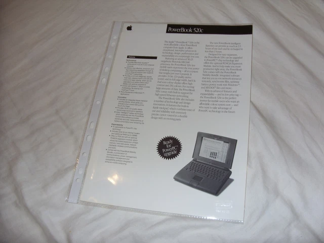 Apple PowerBook 520c two-sided data sheet black/white vintage brochure Macintosh