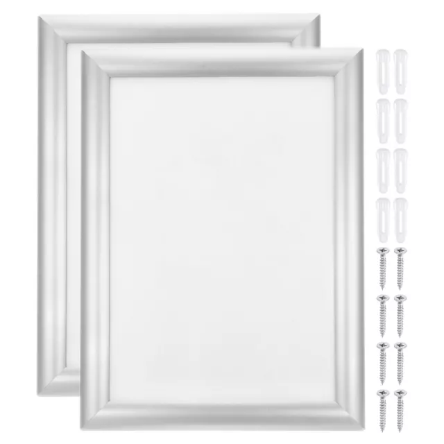 Front Loading Poster Frame Wall Mounting Snap A4 Frame Silver 2Pcs