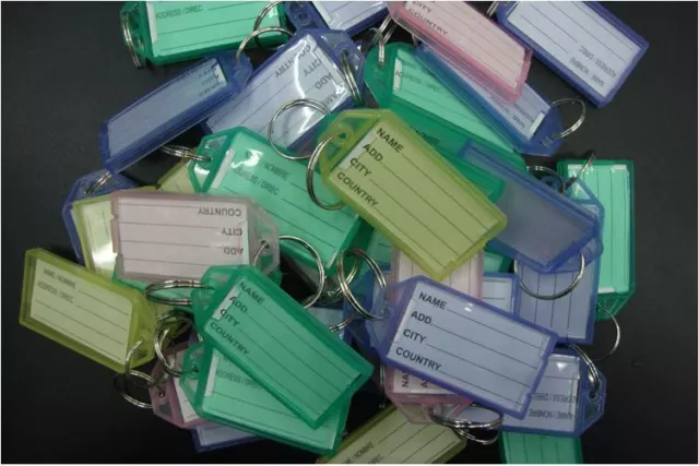 10PCS Plastic Luggage ID Label Key Tags Keychains Key Chain Fobs Ring Name Card