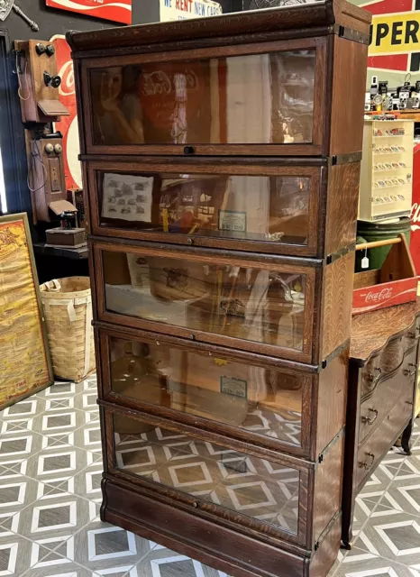 Antique 1899 Globe Wernicke Cincinnati 5-Stack 7 Pc Oak Barrister Bookcase D 299