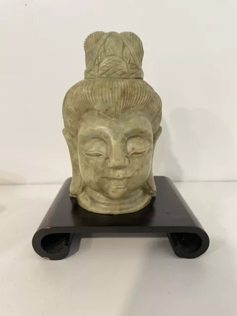 China Taoism Old Jade Gilt Kwan-yin Guan Quan Yin Guanyin Head Bust Statue