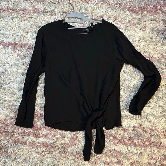 THEORY silk georgette serah black blouse XS 2